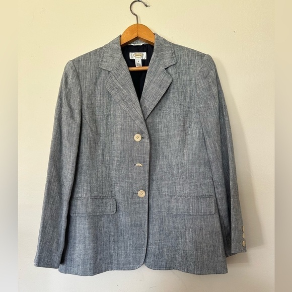 VTG Y2K TALBOTS 100% Irish LINEN Sz 8P SUMMER GRAY BLAZER JACKET Neutral office - Picture 2 of 10